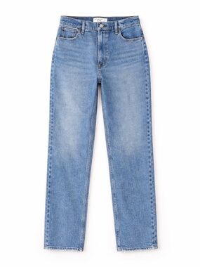 Abercrombie & Fitch 90s Straight Jeans High Rise Medium Wash Raw Hem 29